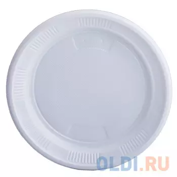 Одноразовые тарелки ЛАЙМА Бюджет, комплект 100 шт., пластиковые, десертные, d=170 мм, белые, ПС, 600942