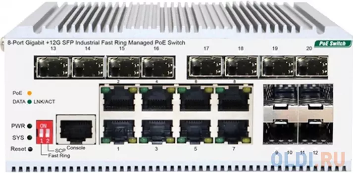 Коммутатор ORIGO OI3120P/185W/A1A Промышленный управляемый L2 PoE-коммутатор 8x1000Base-T PoE+, 12x1000Base-X SFP, PoE-бюджет 185 Вт