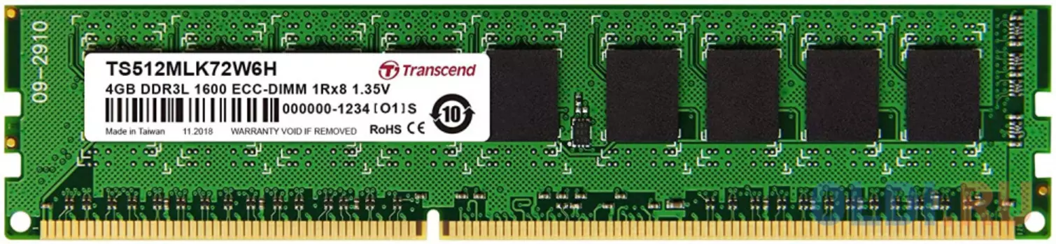 Оперативная память 4Gb (1x4Gb) PC3-12800 1600MHz DDR3L DIMM ECC CL11 Transcend TS512MLK72W6H