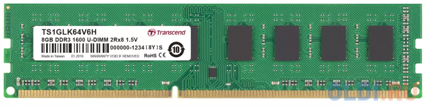 Оперативная память для компьютера Transcend TS1GLK64V6H DIMM 8Gb DDR3 1600MHz