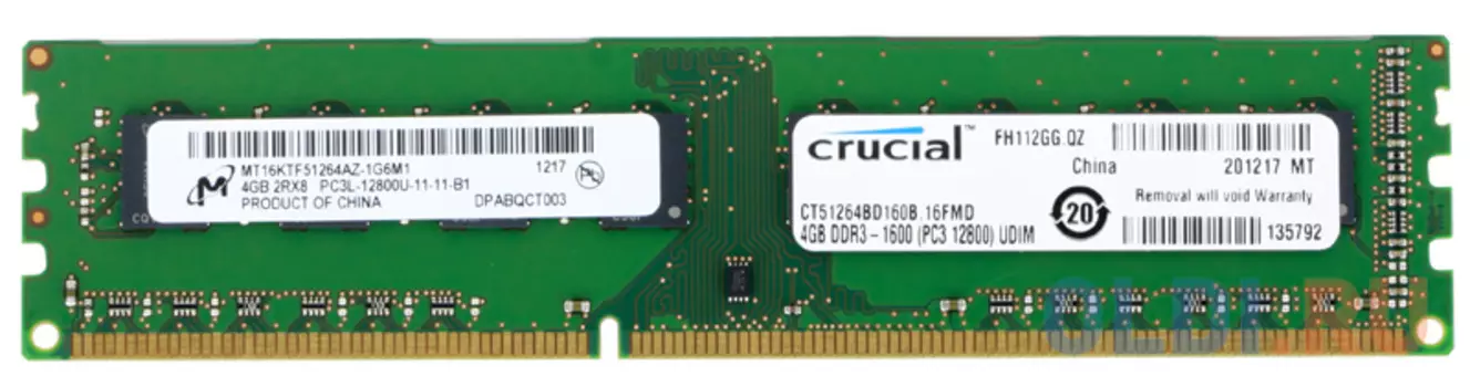 Оперативная память для компьютера Crucial CT51264BD160B DIMM 4Gb DDR3L 1600MHz