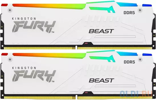 Оперативная память для компьютера Kingston Fury Beast White RGB DIMM 32Gb DDR5 5200 MHz KF552C40BWAK2-32