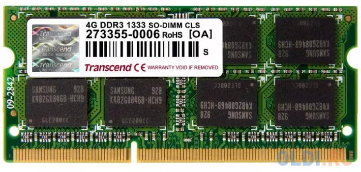 Оперативная память для ноутбука Transcend TS512MSK64V3N SO-DIMM 4Gb DDR3 1333 MHz TS512MSK64V3N