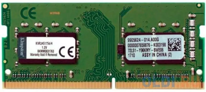 Оперативная память для ноутбука 4Gb (1x4Gb) PC4-19200 2400MHz DDR4 SO-DIMM CL17 Kingston KVR24S17S6/4BK