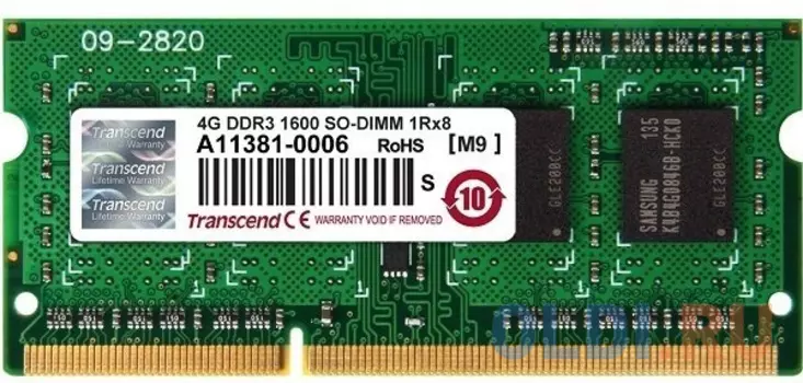 Оперативная память для ноутбука Transcend TS512MSK64V6H SO-DIMM 4Gb DDR3 1600 MHz TS512MSK64V6H