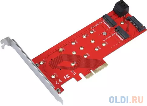 ORIENT C298E, Переходник PCI-E 4x->NGFF (M.2) M-key PCI-E SSD + 2xSATA->2xNGFF (M.2) B-key SSD, тип 2230/2242/2260/2280, SATA кабель - 2шт. в ко