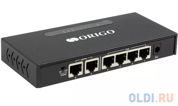 ORIGO OS1206P/A1A Неуправляемый PoE-коммутатор 4x100Base-TX PoE+, 2x100Base-TX, PoE-бюджет 60 Вт, корпус металл