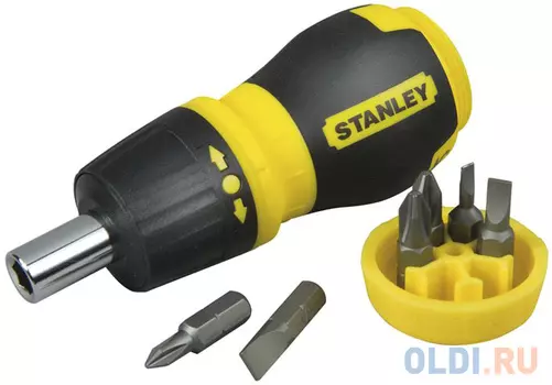 Отвертка STANLEY Stubby Multibit 0-66-358 с реверсом + 6 вставок