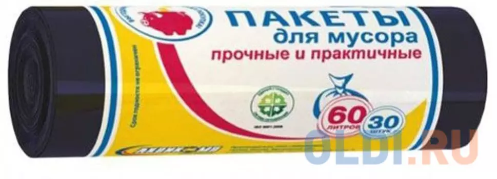 ПАКЕТЫ ДЛЯ МУСОРА 60 Л (ЧЕРНЫЕ) РУЛОН 30 ШТ. (12/24) "AVIKOMP"