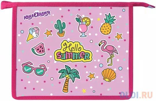 Папка для тетрадей ЮНЛАНДИЯ, А5, пластик, 1 отделение, цветная печать, молния сверху, Лето, 228181