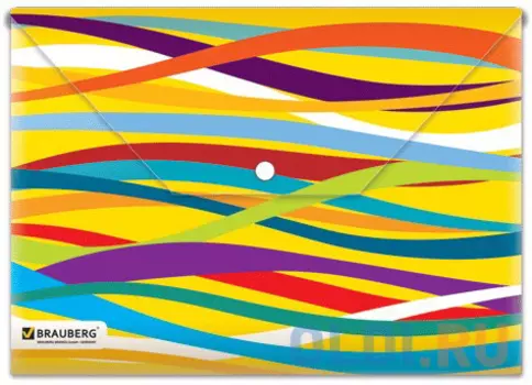 Папка-конверт с кнопкой и рисунком BRAUBERG "Экспрессия", А4, разноцветные полосы, 180 мкм, 221426