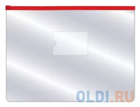 Папка на молнии прозрачная, красная молния, ф.A4, 160мкм, с карманом