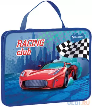 Папка на молнии с ручками BRAUBERG, А4, 1 отделение, пластик, молния вокруг, 75 мм, Гоночный клуб, 228164