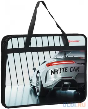 Папка на молнии с ручками BRAUBERG, А4, 1 отделение, пластик, молния сверху, WhiteCar, 75 мм, 228158