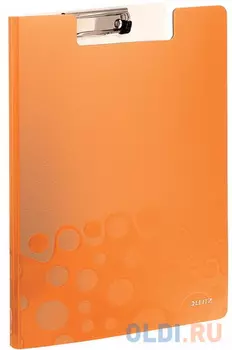 Папка-планшет LEITZ "WOW", с верхним прижимом и крышкой, A4, 330х230 мм, полифом, оранжевая, 41990044