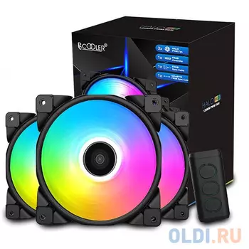 PCCooler HALO FRGB (3 in 1) Вентилятор PCCooler HALO FRGB KIT (3 IN 1) 120x120x25 мм (PWM, Addressable, RGB контроллер, 20шт./кор, пит. от мат.платы и БП, 1000-2000 об/мин) Retail