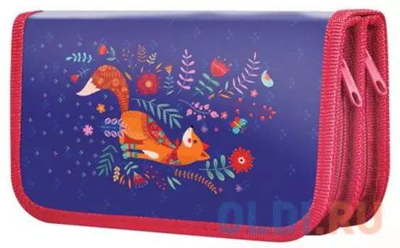 Пенал BRAUBERG, 2 отделения, металлизированный картон, конгрев, 19х11 см, Рыжая лиса, 228096