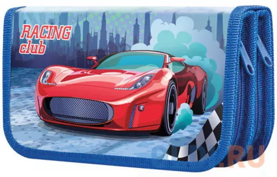 Пенал BRAUBERG, 2 отделения, металлизированный картон, конгрев, 19х11 см, Гоночный клуб, 228100