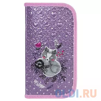 Пенал BRAUBERG, 2 отделения, металлизированный картон, конгрев, 19х11 см, Лисичка, 228097