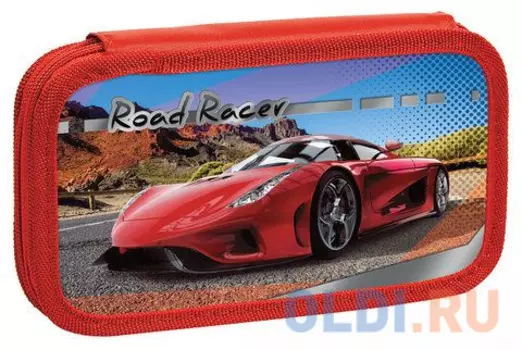 Пенал ЮНЛАНДИЯ, 2 отделения, ламинированный картон, тканевый торец, 19х11 см, RoadRacer, 228261