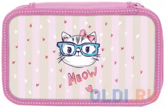 Пенал ЮНЛАНДИЯ, 3 отделения, ламинированный картон, тканевый торец, 20х11 см, "Meow", 228112