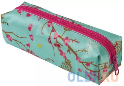 Пенал-косметичка, полиэстер с пропиткой, "Сакура", голубой, 20х6х5 см, К-21