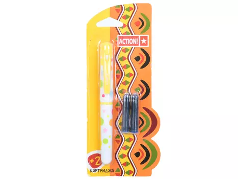 Перьевая ручка ACTION!, син. чернила, 2 картриджа в комплекте, блистер