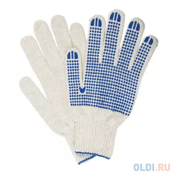 Перчатки хлопчатобумажные 7 класс, 65-67 г, 216 текс, ПВХ-точка, комплект 5 пар, ЛАЙМА ПРОФИ XL, белые, 604472