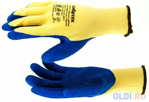 Перчатки хлопчатобумажные, латексное рельефное покрытие, M// Сибртех