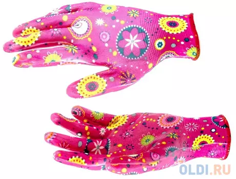 Перчатки садовые из полиэстера с нитрильным обливом, красные, M// Palisad