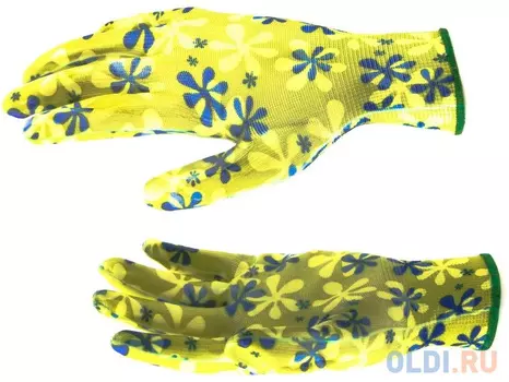 Перчатки садовые из полиэстера с нитрильным обливом, зеленые, M// Palisad