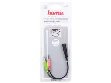 Переходник Hama 2x3.5 мм Jack (m) - 4 pin 3.5 мм Jack (f) цветная кодировка разъемов черный H-54572