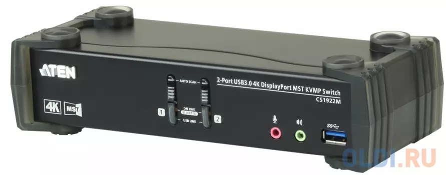 Переключатель KVM ATEN CS1922M-AT-G KVM+Audio+USB 3.0, 1 user USB+DP = 2 cpu USB+DP, со шнурами DP 2x1.5м.+USB 2х1.8м., 3840x2160 60Hz UHD/4096x216