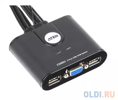Переключатель KVM ATEN USB+VGA = 2 cpu USB+VGA, 2048x1536, настол., исп.стандарт.шнуры, без OSD (CS22U-A7|)