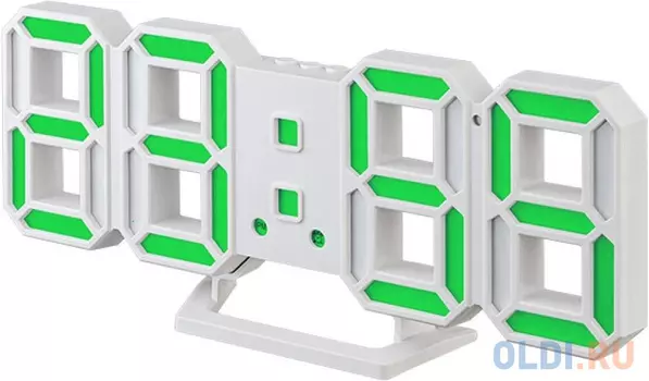 Perfeo LED часы-будильник "LUMINOUS 2", белый корпус / зелёная подсветка (PF-6111) [PF_B4922]