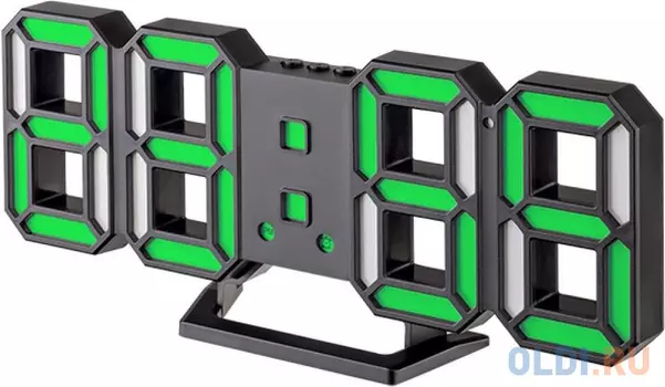 Perfeo LED часы-будильник "LUMINOUS 2", черный корпус / зелёная подсветка (PF-6111) [PF_B4926]