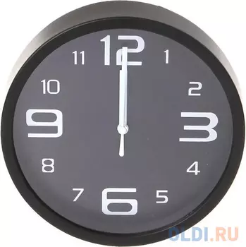 Perfeo Настенные часы "PF-WC-001", круглые д. 20 см, чёрный корпус / чёрный циферблат