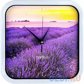 Perfeo Настенные часы "PF-WC-004", квадратные 28*28 см, белый корпус / лавандовое поле циферблат