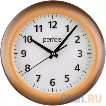 Perfeo Настенные часы "PF-WC-010", круглые д. 25,5 см, орех корпус / белый циферблат