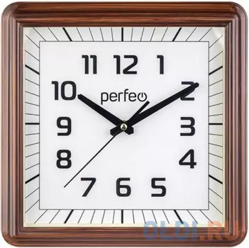 Perfeo Настенные часы "PF-WC-011", квадратные 32*32 см, коричневый корпус / белый циферблат