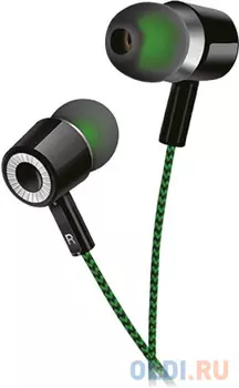 Perfeo наушники внутриканальные MILD черные черно-зеленый тканевый провод [PF_A4480]