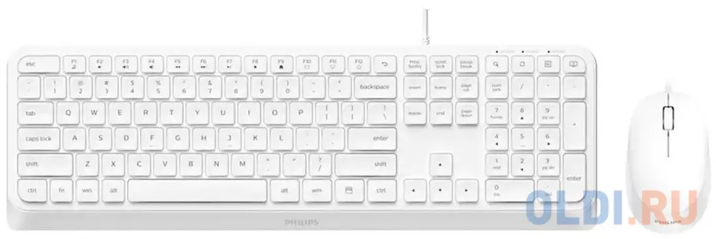 Philips Проводной Комплект SPT6207W(Клавиатура SPK6207W+Мышь SPK7207W) USB 2.0 104 клав/3 кнопки 1000dpi, русская заводская раскладка, белый