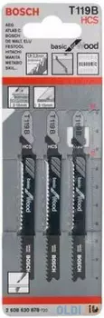 Пилка для лобзика BOSCH T119B (3) (2.608.630.878) мягк.дерево\\пластик, 92мм, шаг 1.9-2.3, HCS, 3шт