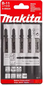 Пилка для лобзика MAKITA A-85634 B-11 дерево\\пластик, 100мм, шаг 2.8, HCS, 5шт.