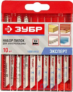 Пилки для лобзика ЗУБР 15581-H10 ЭКСПЕРТ по дереву металлу цветному металлу EU-хвост. бокс 10шт.