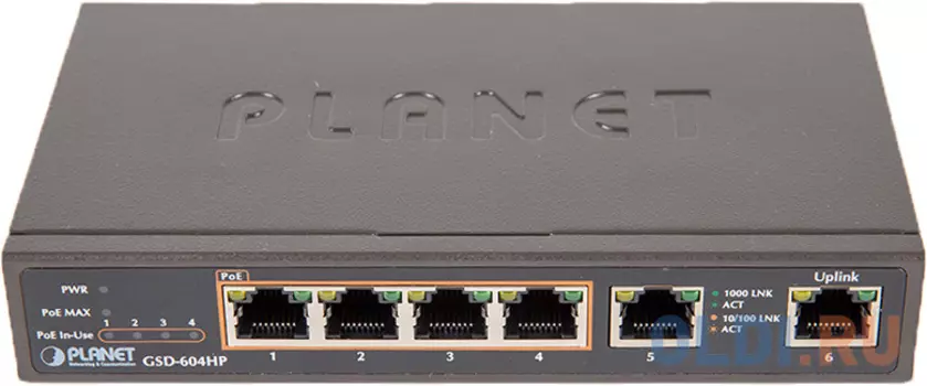 PLANET 4-Port 10/100/1000T 802.3at POE + 2-Port 10/100/1000T Desktop Switch (55W POE Budget, External Power Supply)