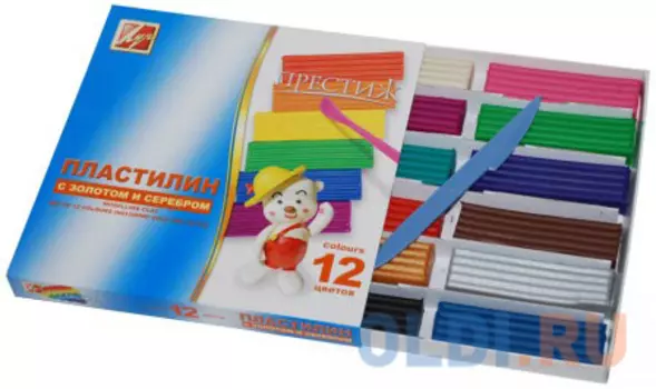 Пластилин Луч ПРЕСТИЖ с золотом и серебром NEW 12 цветов 18С1225-08