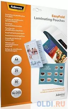 Пленка для ламинирования EasyFold с линией сгиба, А4 Fellowes Admire, 80 мкм, 25 шт. (FS-56019)