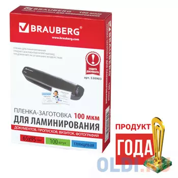 Пленки-заготовки для ламинирования BRAUBERG, комплект 100 шт., 65х95 мм, 100 мкм, 530903