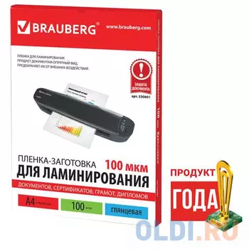 Пленки-заготовки для ламинирования BRAUBERG, комплект 100 шт., для формата А4, 100 мкм, 530801